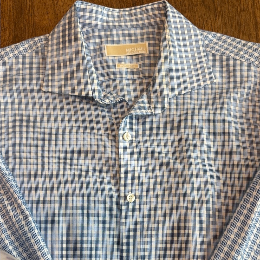 Michael Kors Blue and White Checkered Casual Shirt - Picture 2 of 5